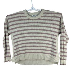 Madewell Womens XL Striped Knit Sweater Beige Purple High Low Hem Long Sleeve